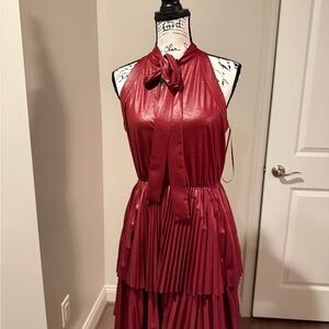 Pinko Red Pleated Halter Mini Dress